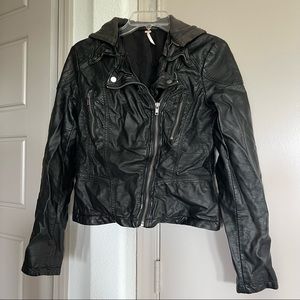 Free People Faux Leather Hooded Jacket